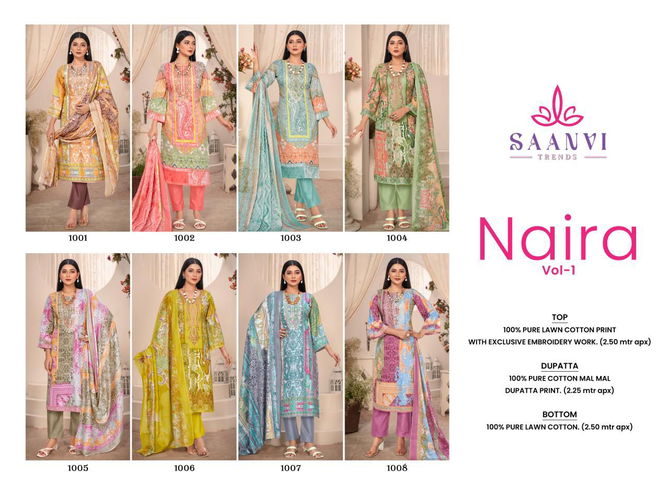 Naira Vol 1 By Saanvi Lawn Cotton Pakistani Dress Material Wholesale Shop In Surat